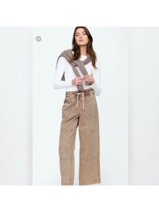 Gap High-Rise Wide-Leg Brown Pull-On Utility Jeans NWOT Medium BoHo Beachy - Picture 2 of 8